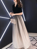 Minimalist Gradient Engagement Formal Evening Dress V Neck Half Sleeve Floor Length with Sleek