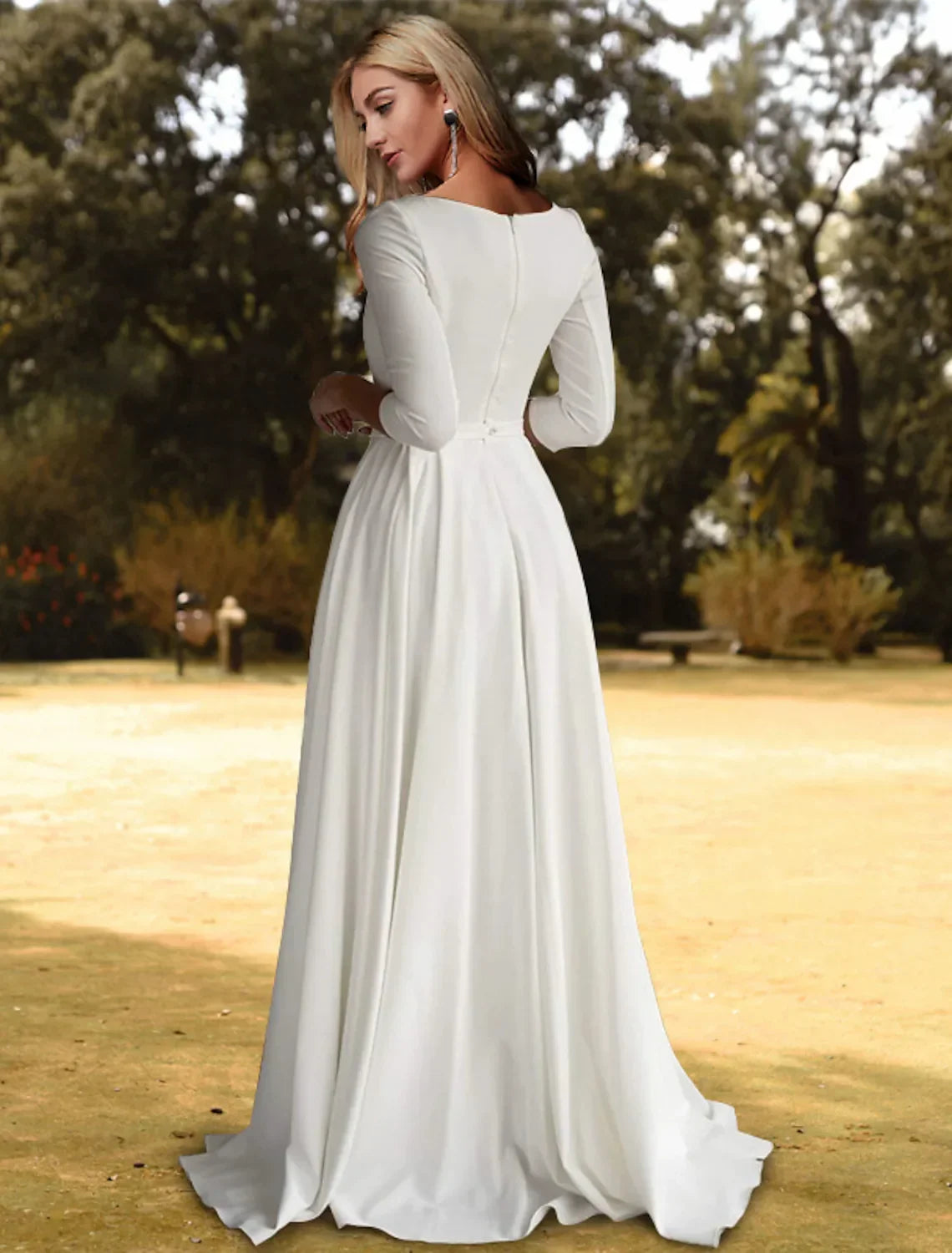 Casual Wedding Dresses A-Line Length Sleeve Pleats