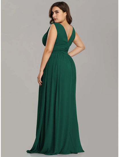 Elegant Red A-Line V-Neck Sleeveless Classic-Back Floor-Length Prom Dress