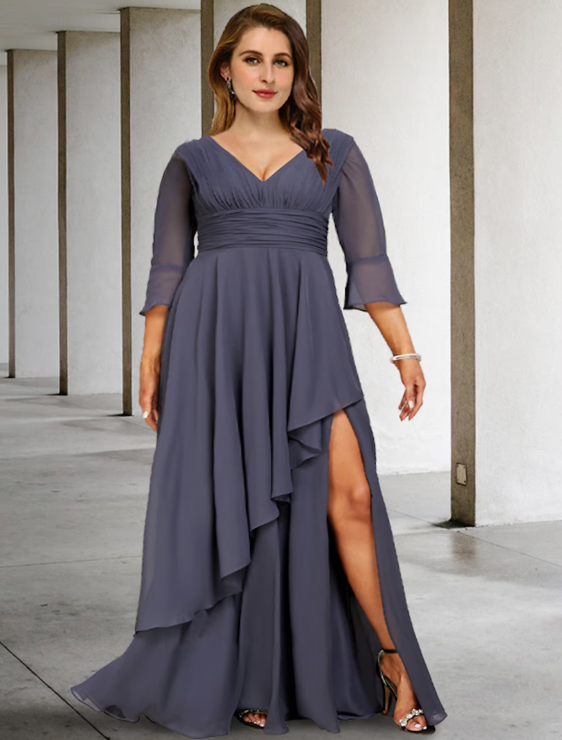 Mother of the Bride Dress Formal Church Party Elegant Scoop Neck Knee Length Fabric Sleeve with Crystal Brooch