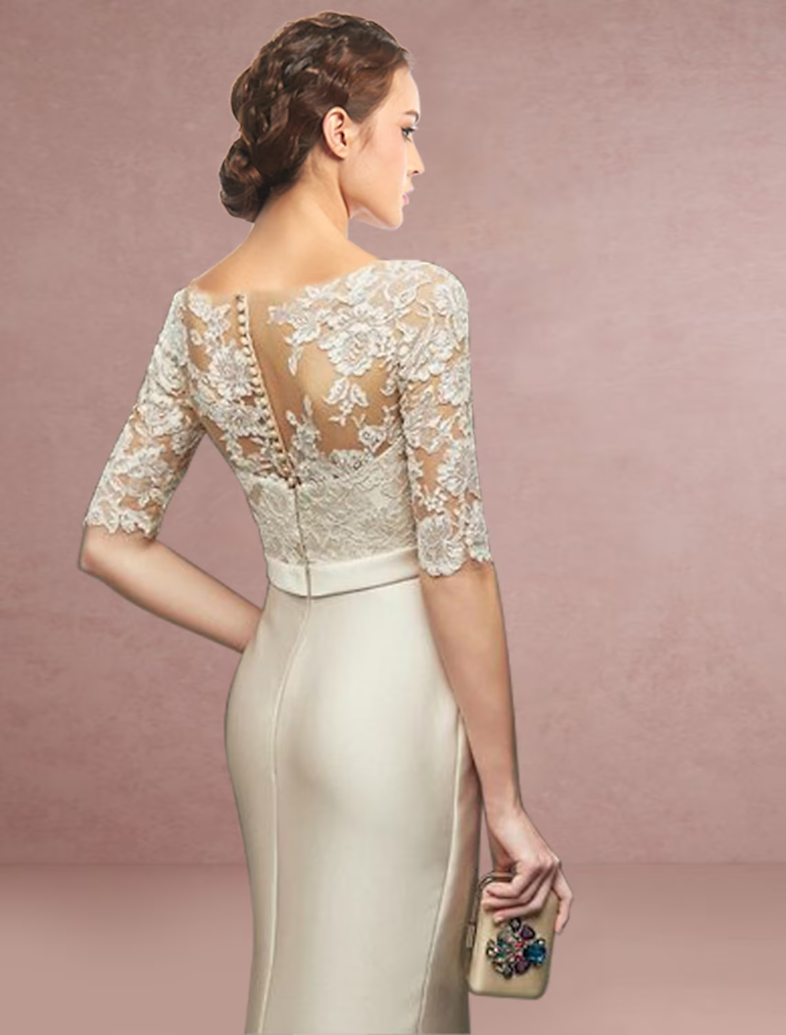 Mother of the Bride Dress Wedding Guest Party Elegant Floor Length Half Sleeve with Bow(s) Ruching