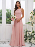 A-Line/Princess Applique Square Sleeveless Floor-Length Bridesmaid Dresses