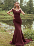 Sheath/Column Applique Off-the-Shoulder Sleeveless Sweep/Brush Train Bridesmaid Dresses