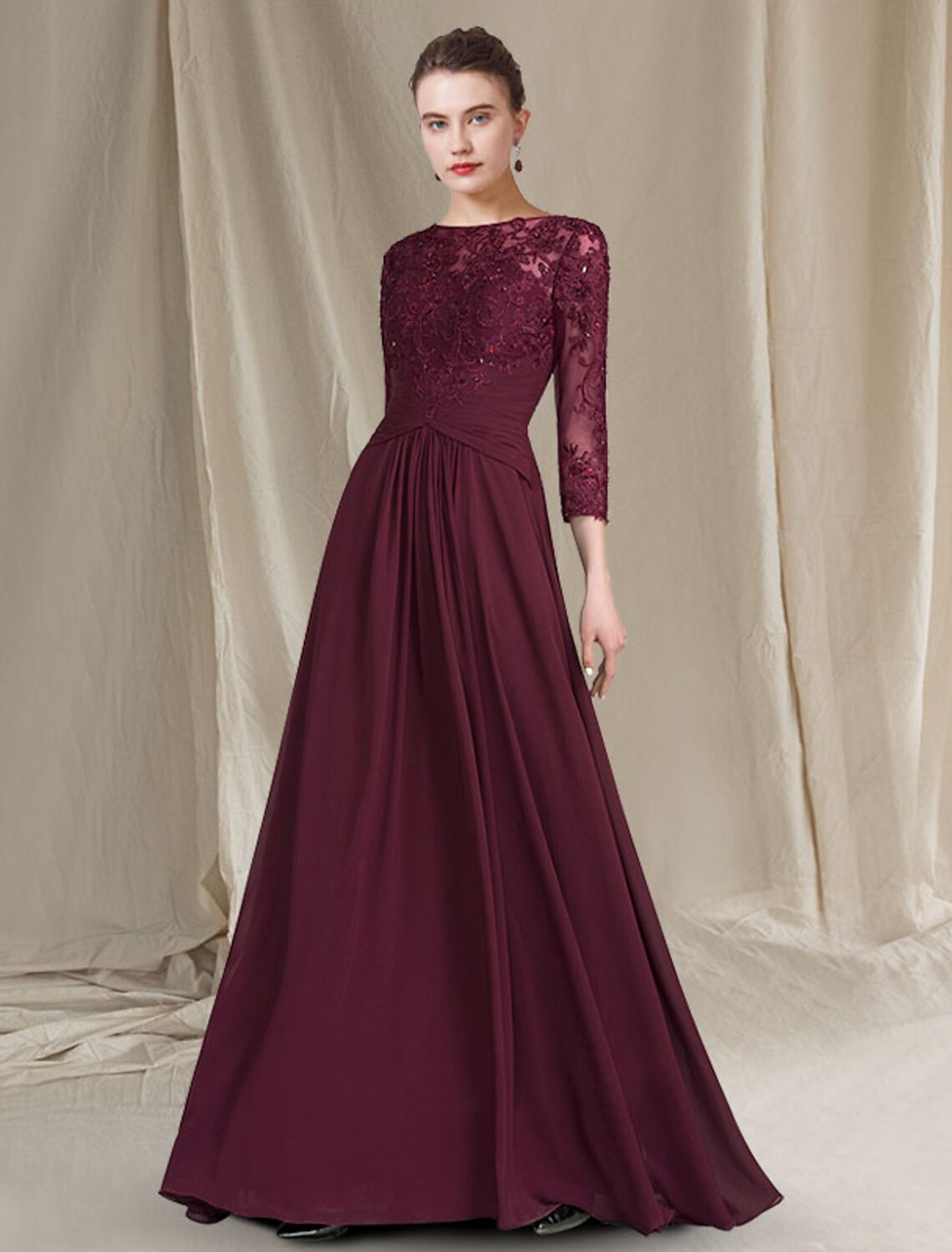Mother of the Bride Dress Plus Size Elegant Floor Length Length Sleeve with Ruched Appliques