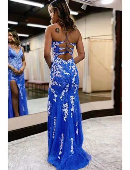 Elegant Red Mermaid V-Neck Sleeveless Backless Floor-Length Prom Dress