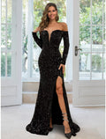 Black Evening Gown Dress Formal Long Sleeve Off Shoulder