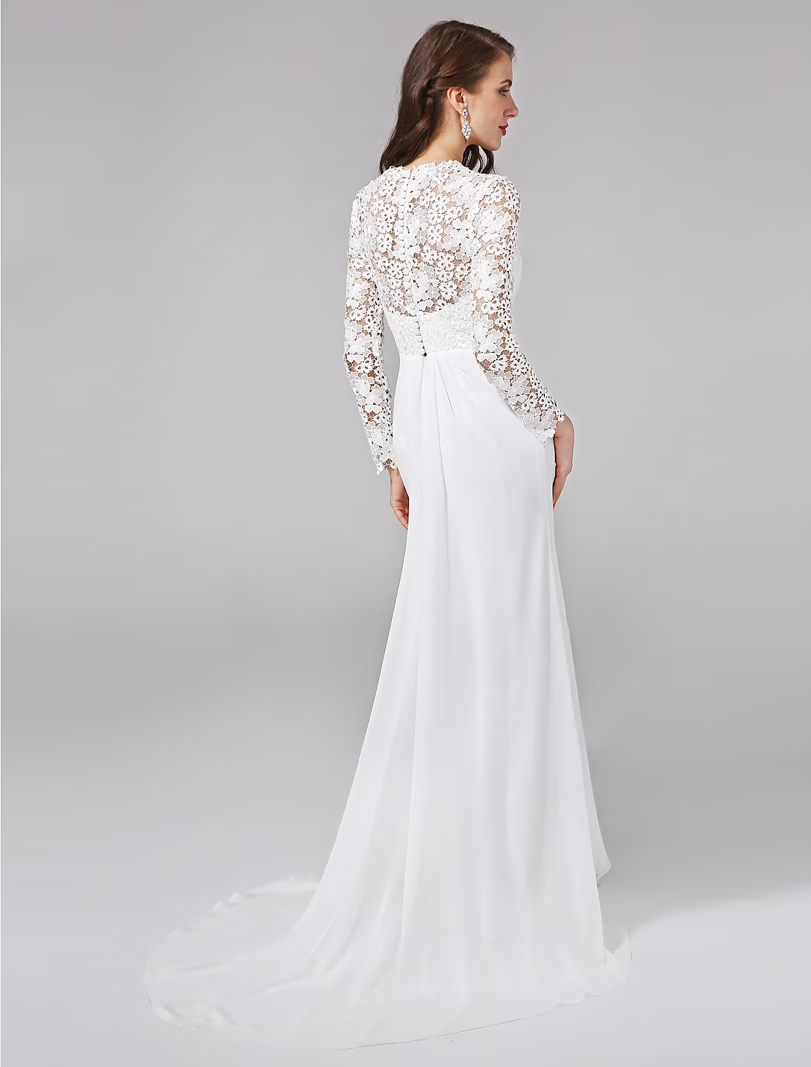 Beach Royal Style Wedding Dresses Long Sleeve V Neck With Button