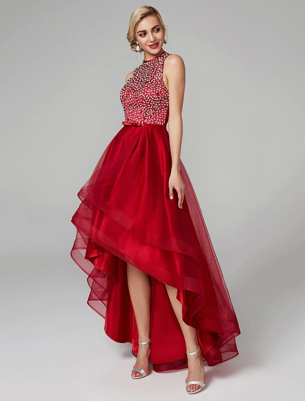Wedding Asymmetrical Sleeveless Neck with Bow(s)