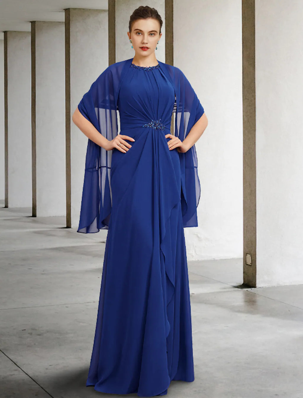Two Piece A-Line Mother of the Bride Dress Plus Size Elegant Floor Length Sleeveless Shawls Pleats Beading