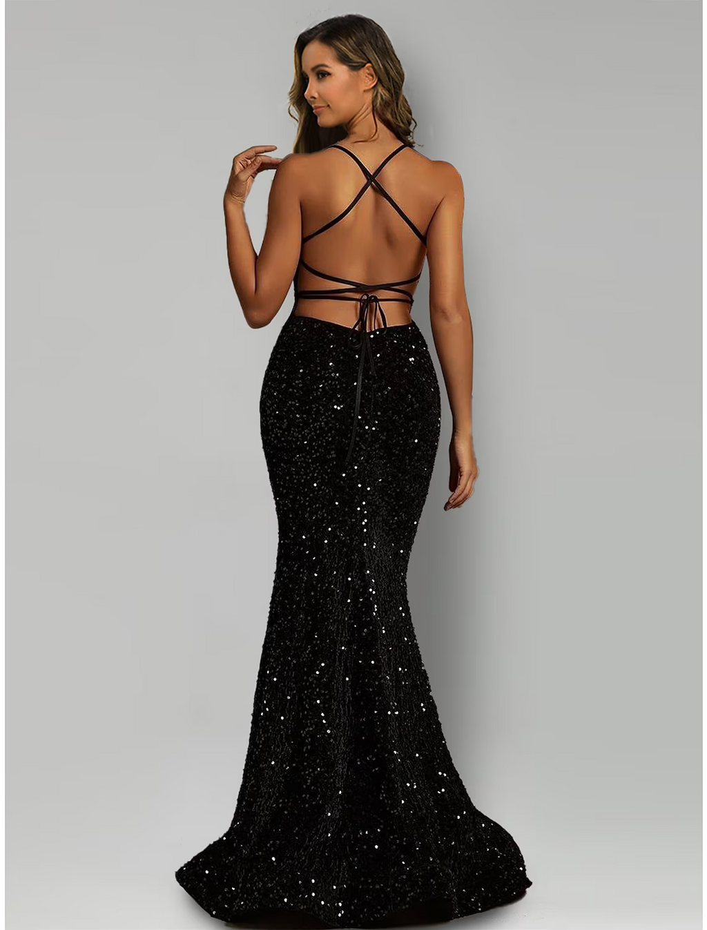 Black Mermaid / Trumpet Evening Gown Dress Formal Sweep / Brush Train Sleeveless Halter