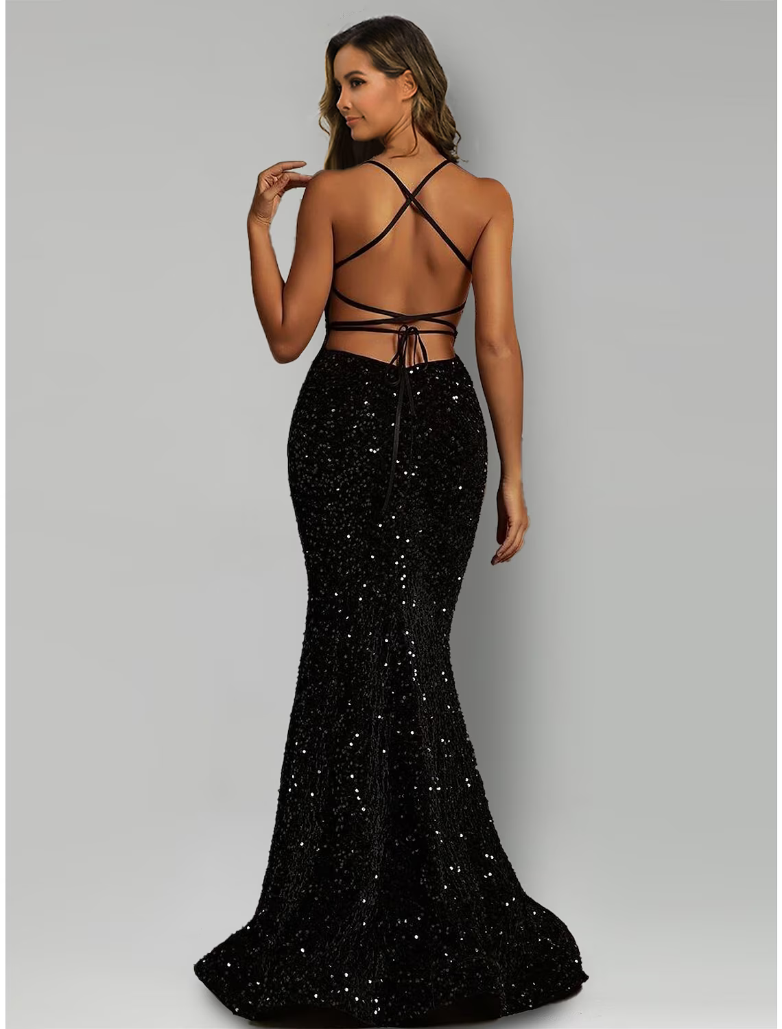 Black Mermaid / Trumpet Evening Gown Dress Formal Sweep / Brush Train Sleeveless Halter