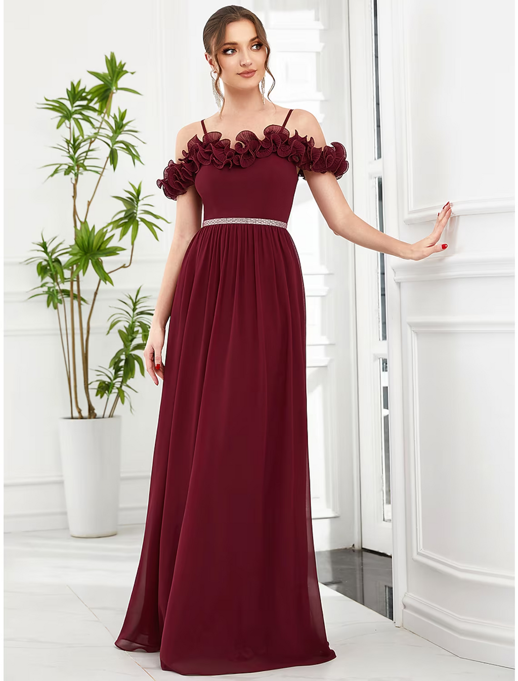 Vintage Dress Wedding Guest Floor Length Sleeveless Off Shoulder with Flower