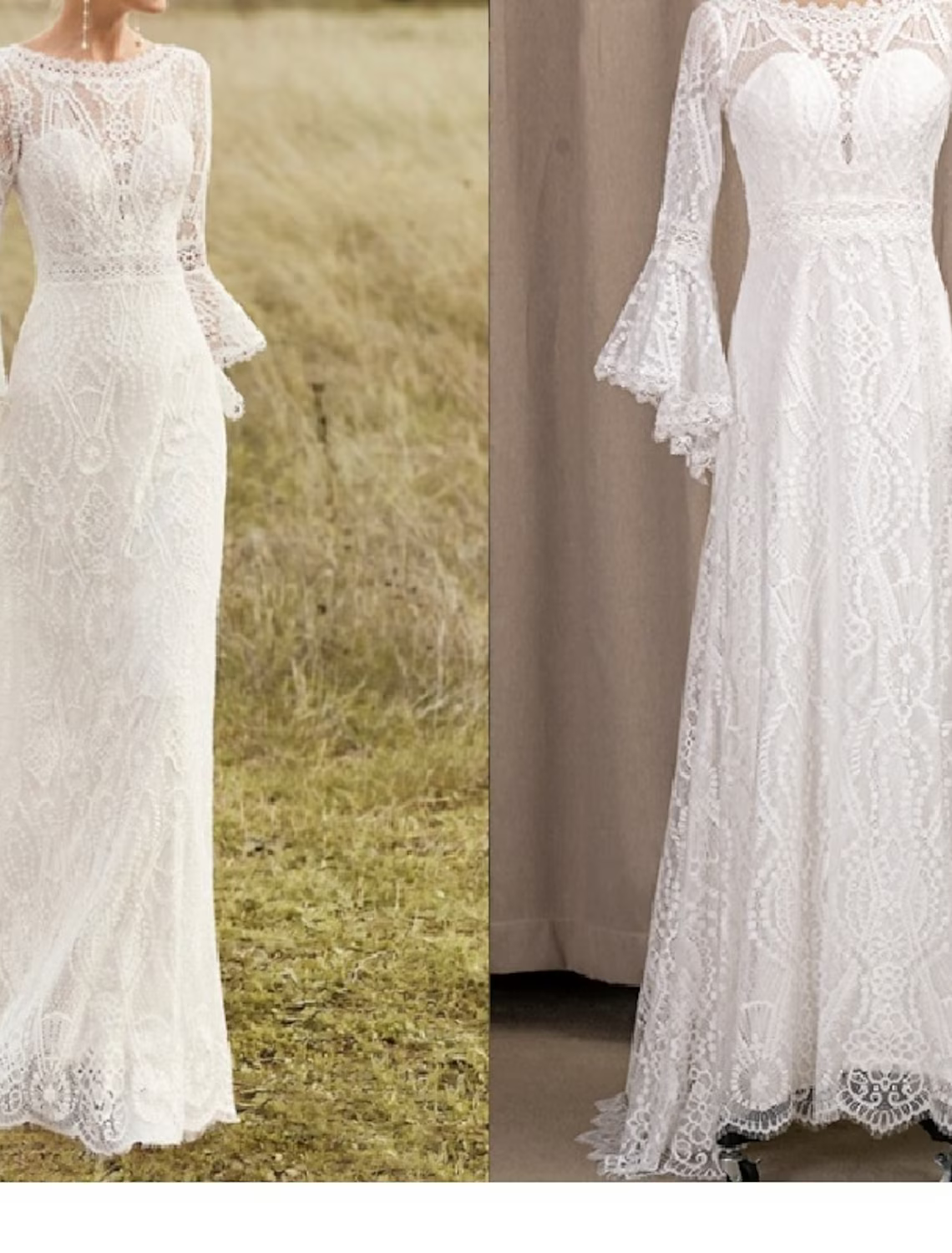 Beach Wedding Dresses Chapel Train A-Line Long Sleeve Jewel Neck