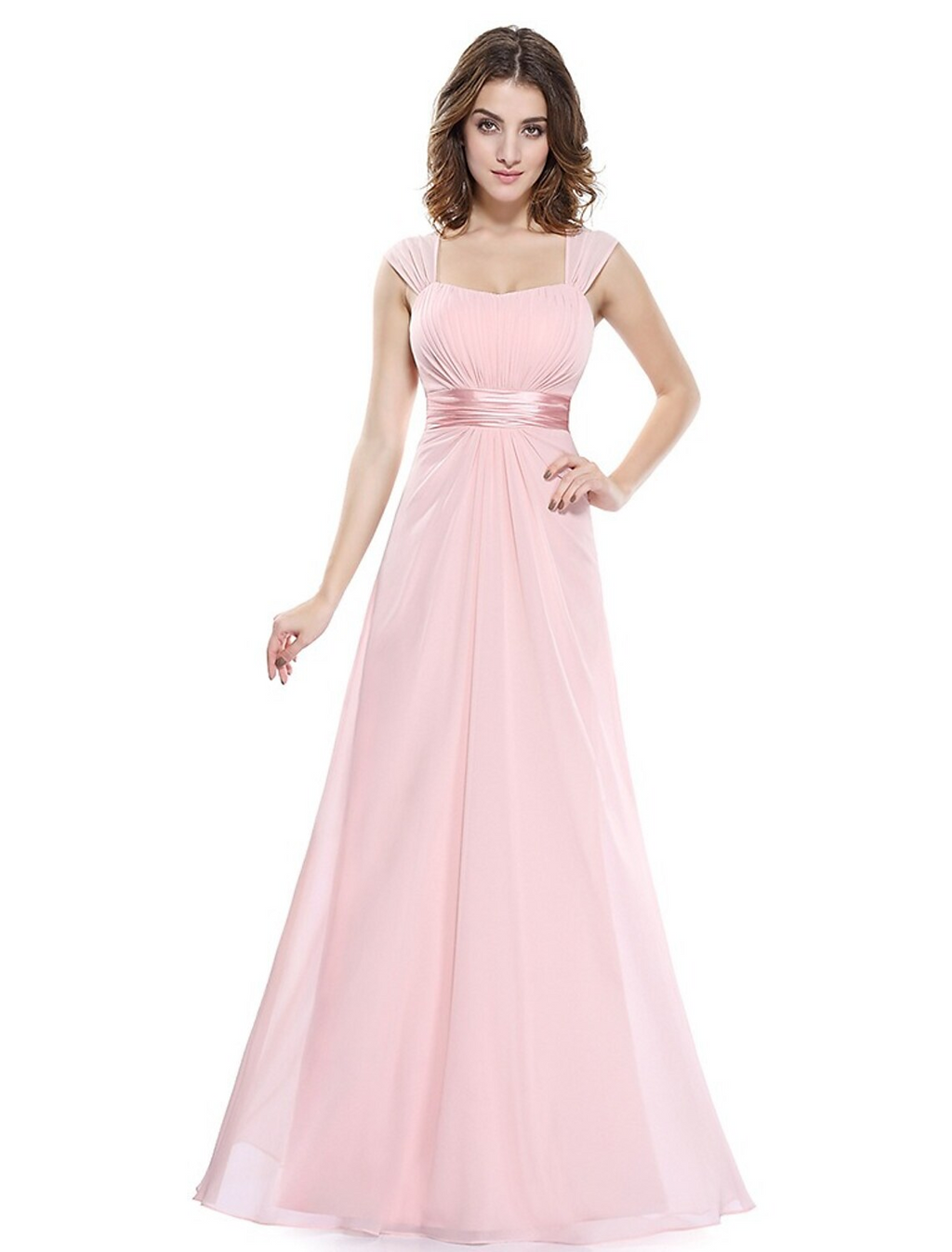 Evening Gown Beautiful Back Dress Wedding Guest Floor Length Sleeveless Scoop Neck with Ruched