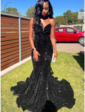 Mermaid / Trumpet Prom Dresses Glittering Dress Graduation Floor Length Sleeveless V Neck
