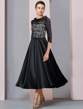 Mother of the Bride Dress Formal Wedding Guest Party Elegant Neck Half Sleeve with Pleats Appliques
