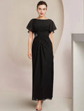 Sheath / Column Mother of the Bride Dress Wedding Guest Elegant Scoop Neck Ankle Length Short Sleeve with Crystal Brooch Side-Draped