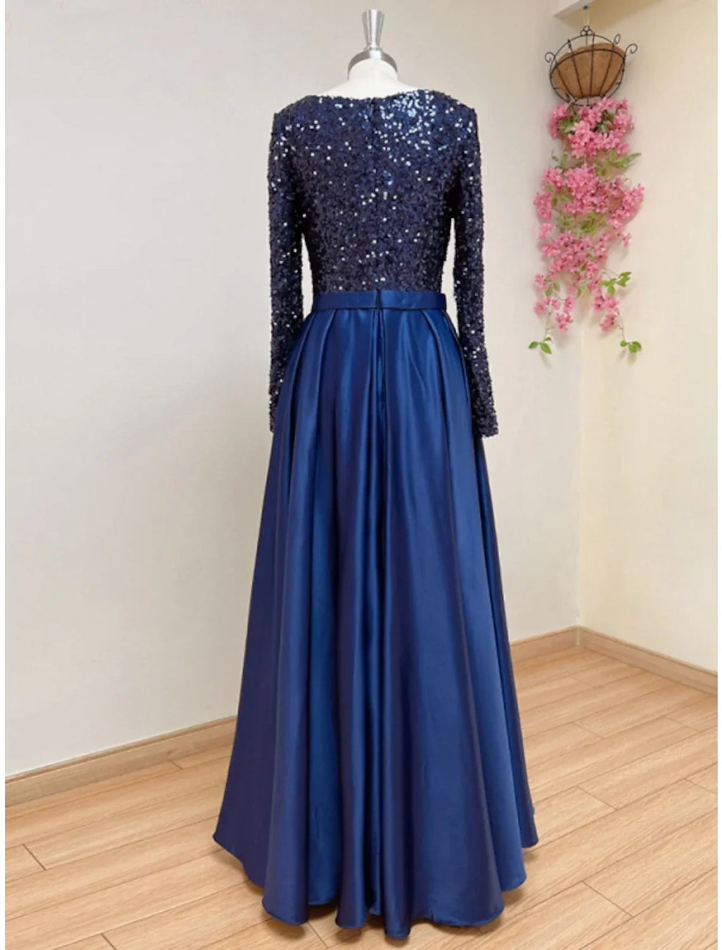 Evening Gown Elegant Dress Formal Fall Sweep / Brush Train Long Sleeve Square Neck with Glitter Pleats