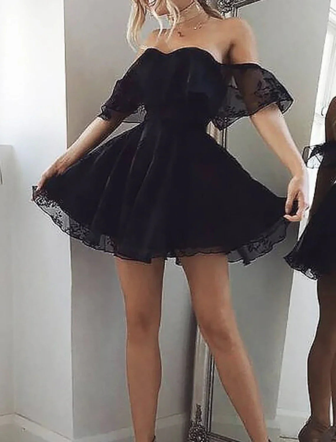 Black Homecoming Dresses Little Dress Dress Holiday Graduation Short / Mini Sleeveless Off Shoulder with Appliques