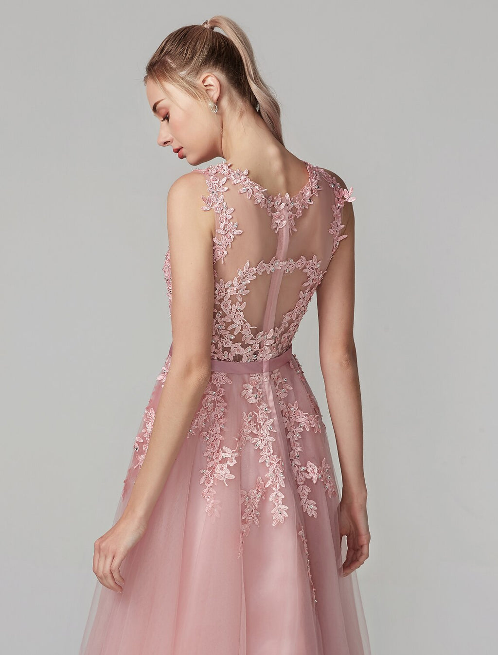 Cocktail Party Knee Length Sleeveless Illusion Neck Over with Beading Appliques