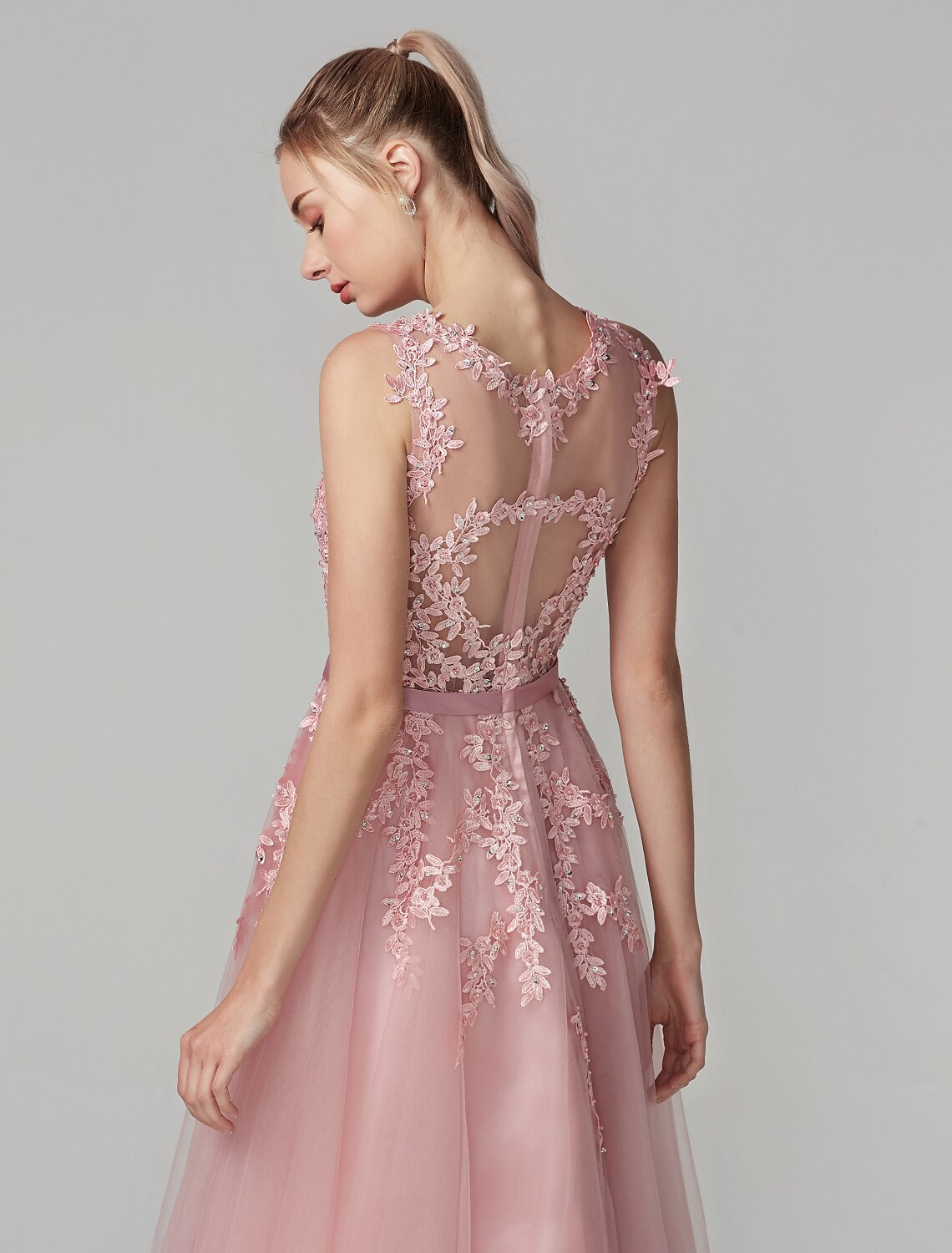 Cocktail Party Knee Length Sleeveless Illusion Neck Over with Beading Appliques