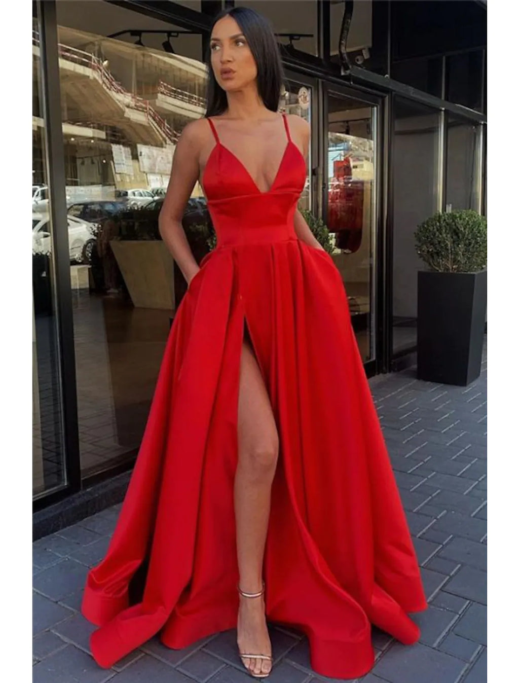 Prom Dress High Split Evening Dress Formal Birthday Sleeveless with Pleats Split Front