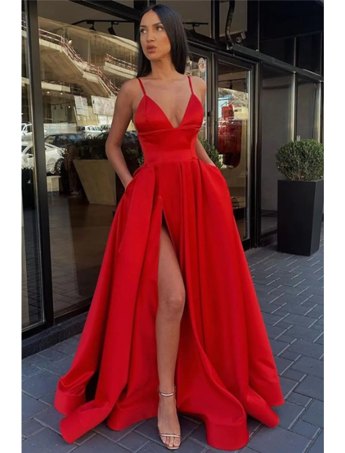 Prom Dress High Split Evening Dress Formal Birthday Sleeveless with Pleats Split Front