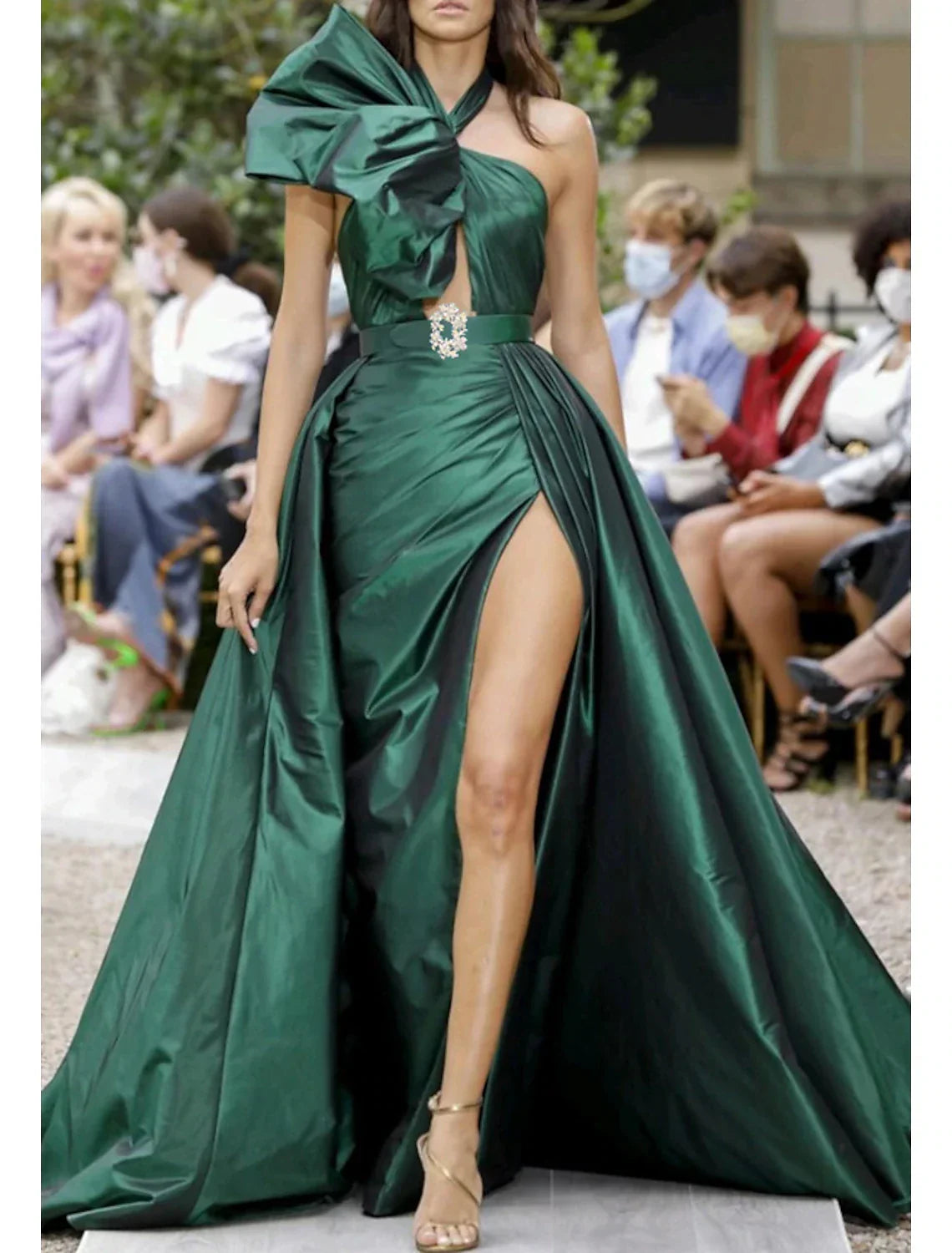 Evening Gown Celebrity Style Dress Formal Wedding Guest Court Train Sleeveless Halter Neck with Sash / Ribbon