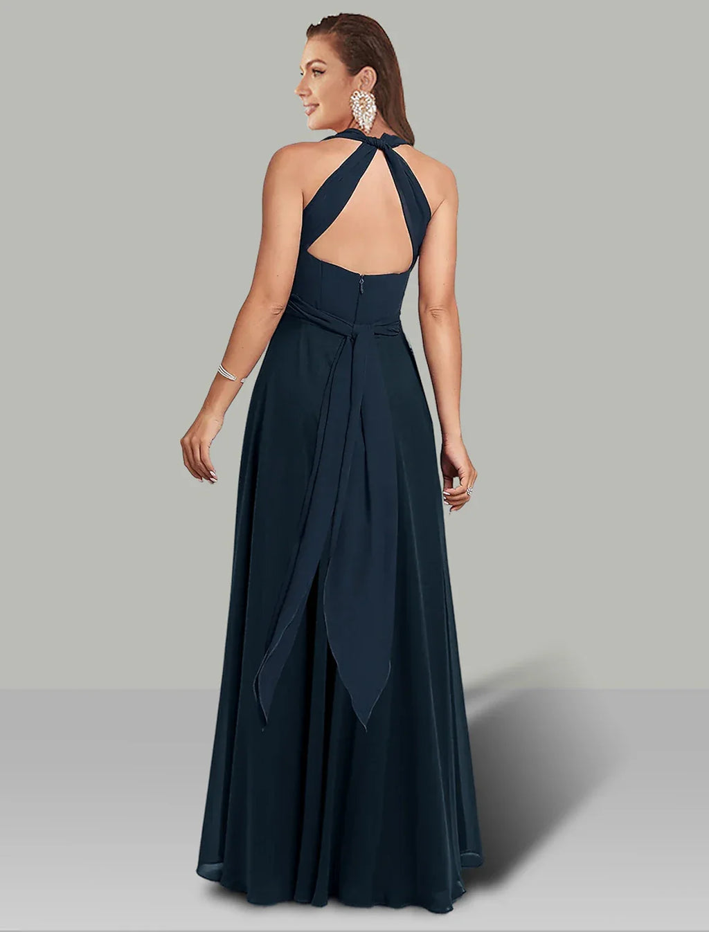 Wedding Guest Dresses Infinity Dress Wedding Party Floor Length Short Sleeve Halter Convertible with Ruched