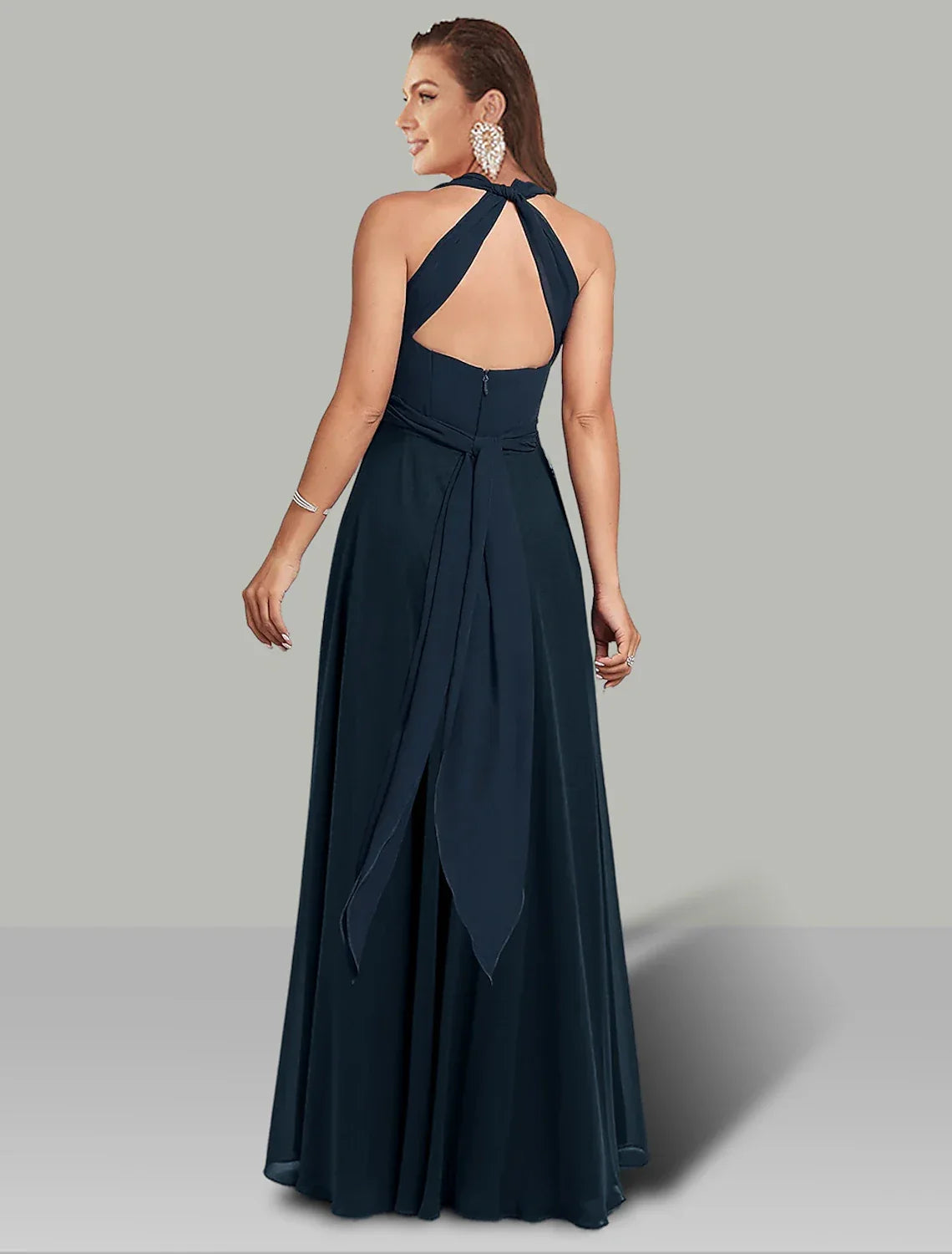 Wedding Guest Dresses Infinity Dress Wedding Party Floor Length Short Sleeve Halter Convertible with Ruched