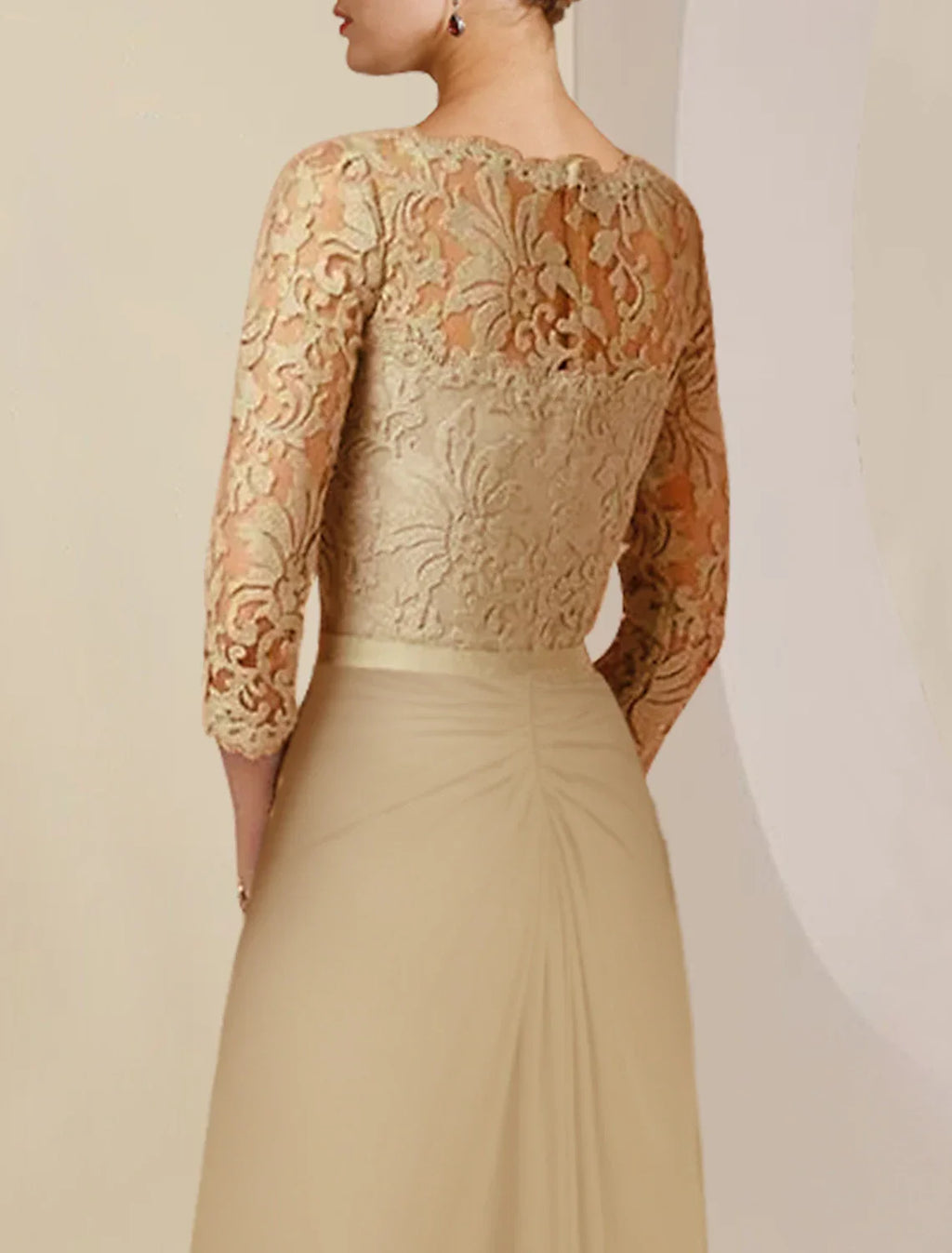 Sheath / Column Mother of the Bride Dress Formal Wedding Guest Party Elegant Scoop Neck Floor Length 3/4 Length Sleeve with Bow(s) Appliques