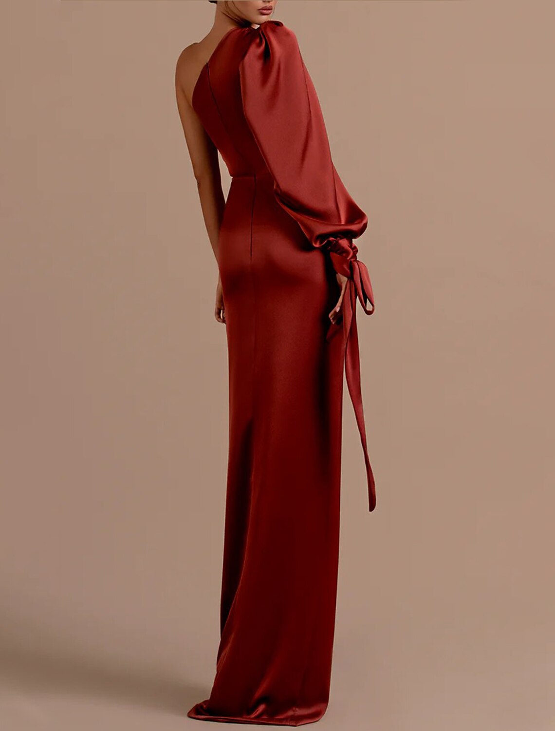 Mermaid / Trumpet Evening Gown High Split Dress Christmas Prom Sweep / Brush Train Long Sleeve One Shoulder with Ruched