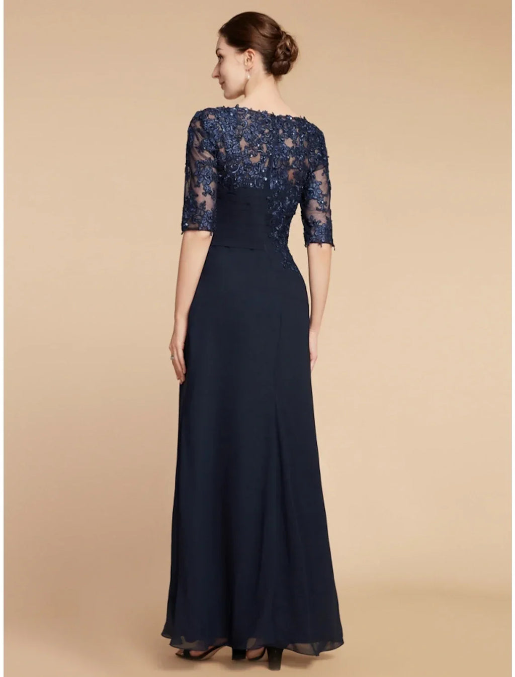 Sheath / Column Mother of the Bride Dress Wedding Guest Elegant Scoop Neck Ankle Length Half Sleeve with Ruching Solid Color