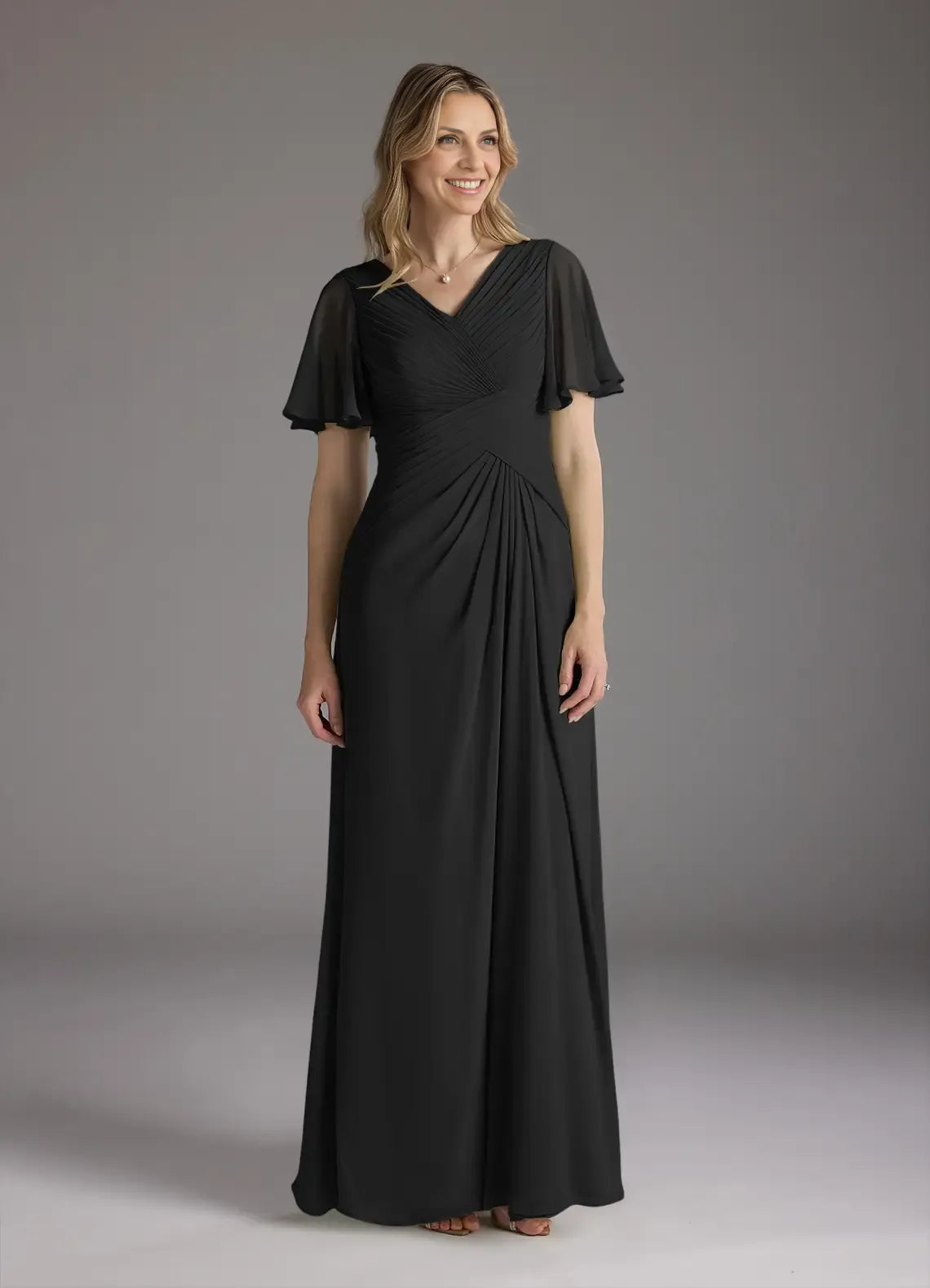 Refined Beautiful Timeless Special Occasion Elegant Chiffon A-Line V-Neck Ruffle Evening Dress