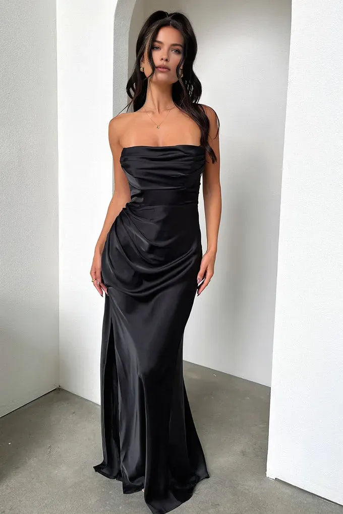 Refined Beautiful Timeless Chic Elegant Satin Mermaid Strapless Sleeveless Floor-Length Prom Dress