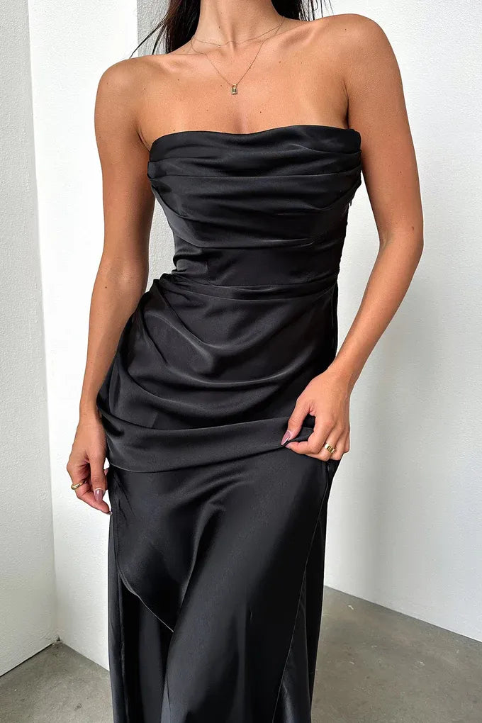 Refined Beautiful Timeless Chic Elegant Satin Mermaid Strapless Sleeveless Floor-Length Prom Dress