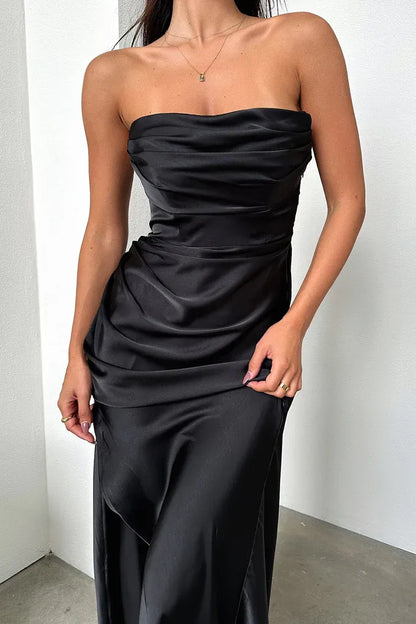 Refined Beautiful Timeless Chic Elegant Satin Mermaid Strapless Sleeveless Floor-Length Prom Dress