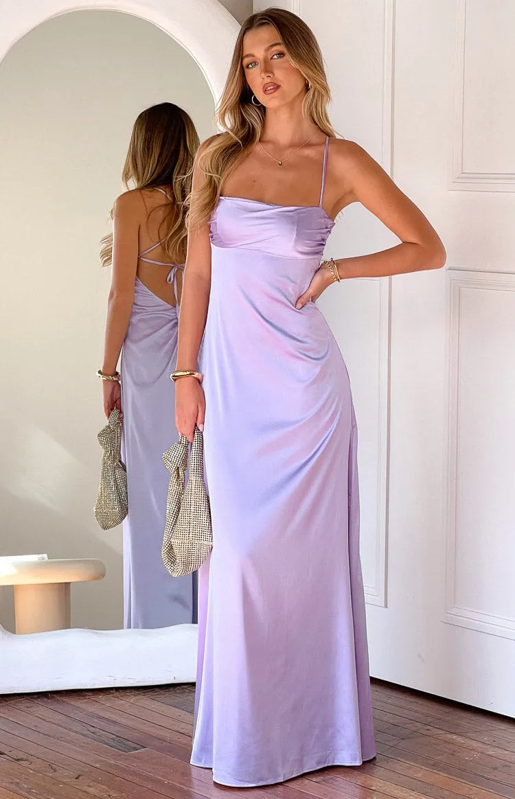 Lavender Prom Dress with Square Neckline and Body - Conforming Fit for Formal Galas