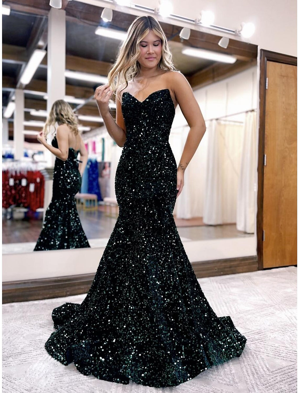 Mermaid / Trumpet Prom Dresses Sparkle & Shine Dress Formal Sweep / Brush Train Sleeveless Sweetheart Backless