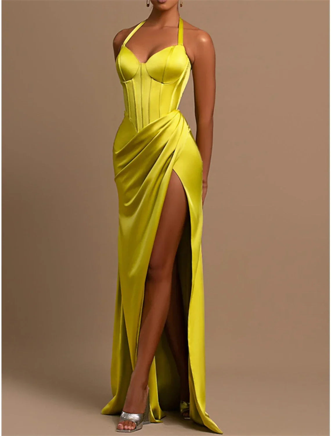 Mermaid / Trumpet Evening Gown Corsets Dress Formal Wedding Guest Floor Length Sleeveless Halter Neck with Ruched