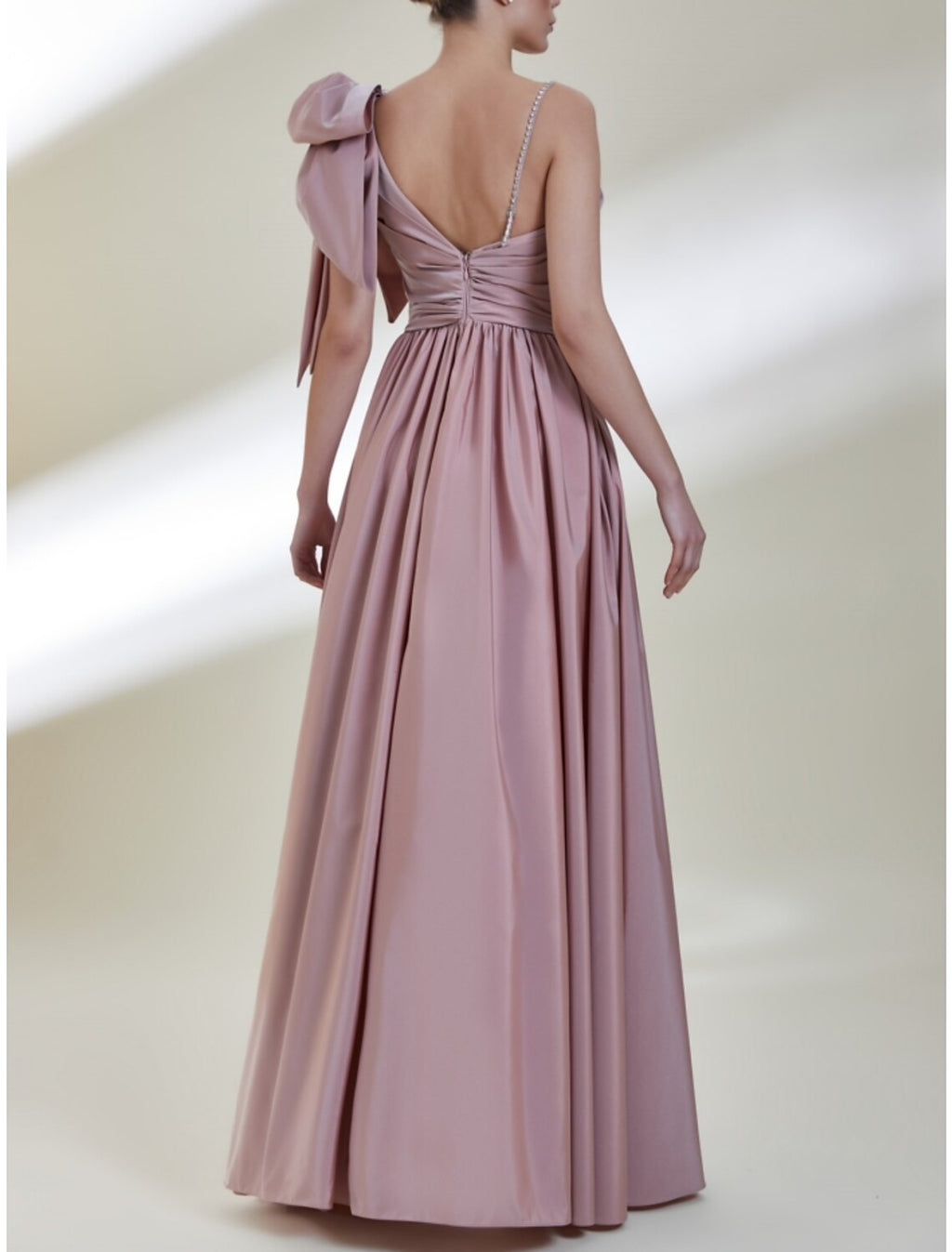 Formal Floor Length Sleeveless Spaghetti Strap with Bow(s) Pleats
