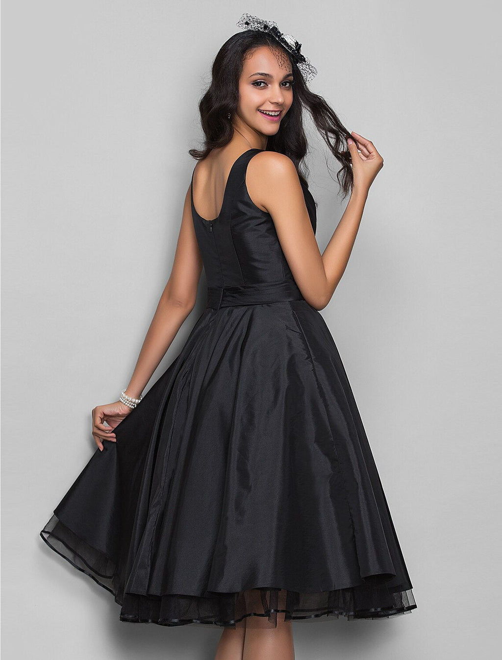 Cocktail Dresses Vintage Dress Halloween Knee Length Sleeveless V Neck Taffeta with Pleats Crystals
