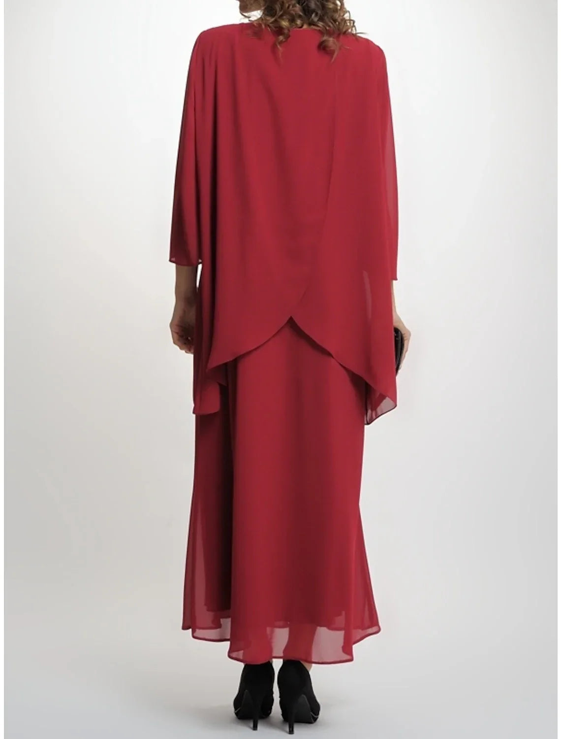 Sheath / Column Mother of the Bride Dress Party Simple Elegant Scoop Neck Ankle Length 3/4 Length Sleeve with Pleats Crystal Brooch