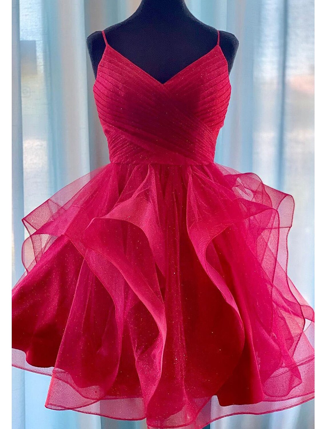 Ball Gown Homecoming Dresses Glittering Mini Dresses Puff Tiered Dresses Sleeveles Spaghetti Strap