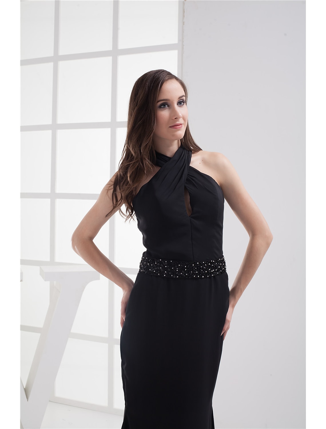 Evening Gown Elegant Dress Formal Evening Court Train Sleeveless Halter with Beading