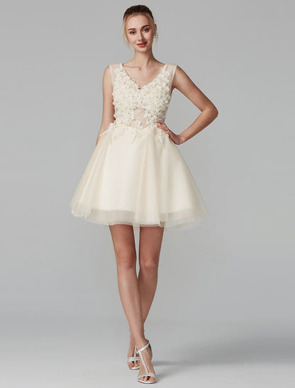 Elegant Red A-Line V-Neck Sleeveless Classic-Back Mini-Length Homecoming Dress