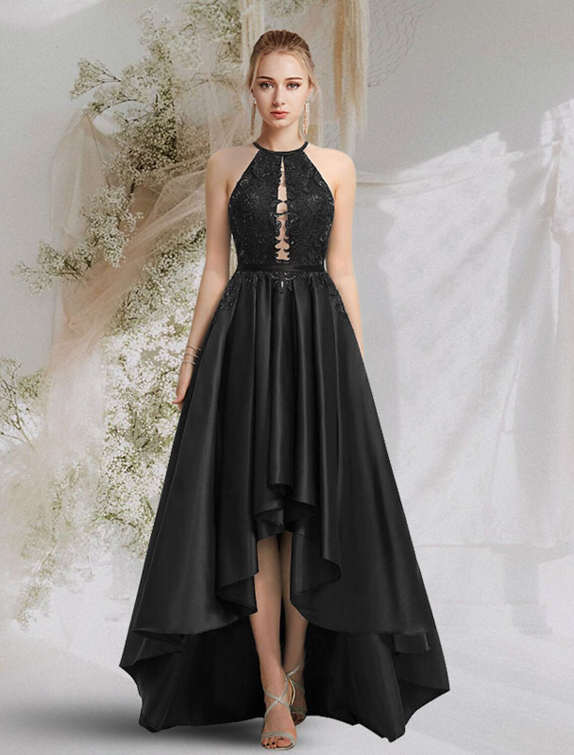 Cut Out Sexy Prom Birthday Dress Halter Neck Backless Sleeveless Asymmetrical with Insert Pure Color