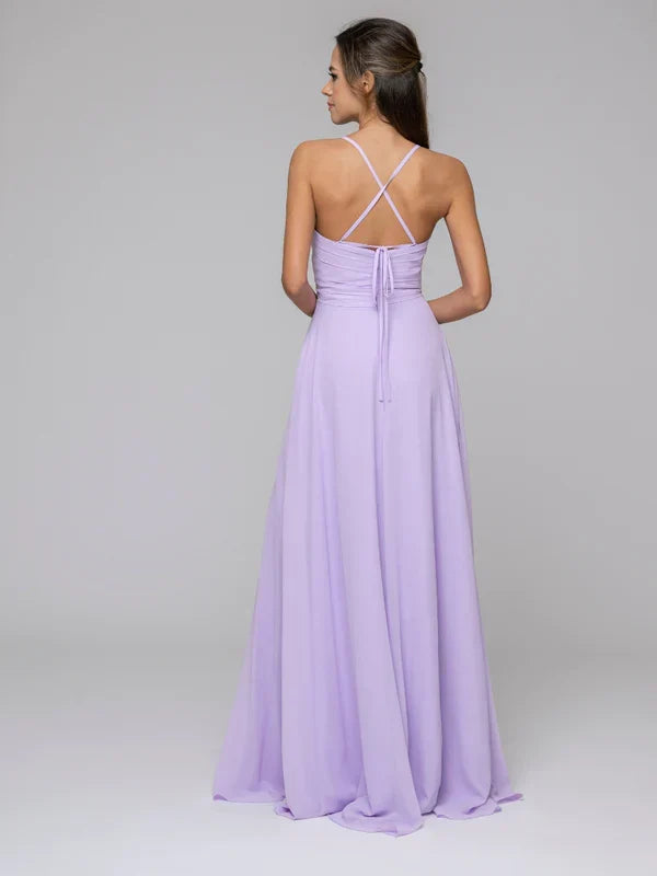 Split Sweetheart Long Bridesmaid Dresses With Crisscross Back