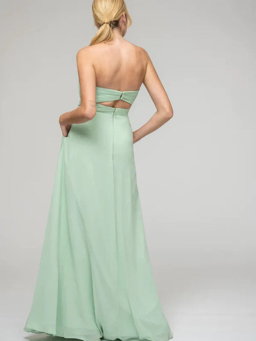 A Line Strapless Bridesmaid Dresses With Ribbons