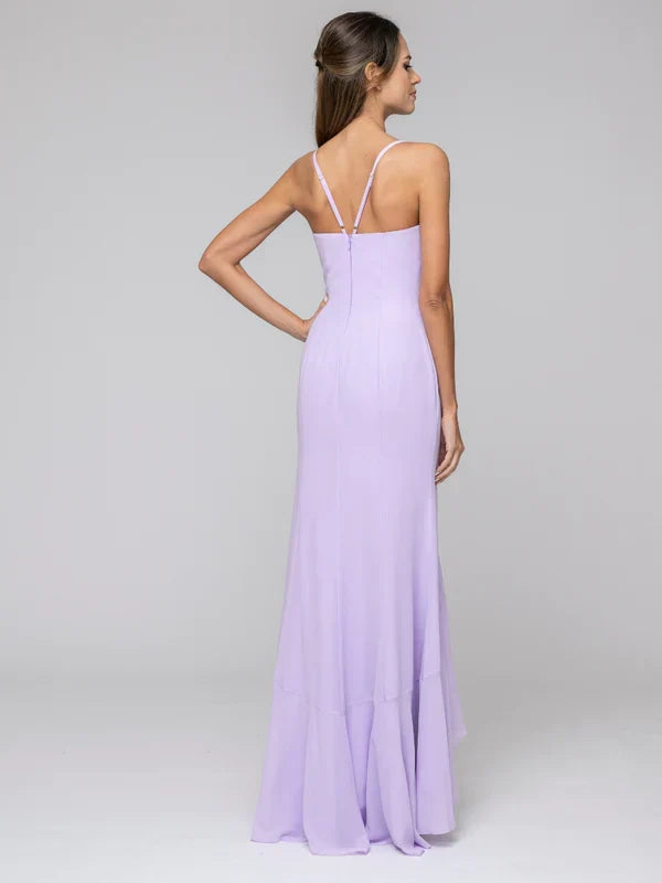Spaghetti Strap Mermaid Bridesmaid Dresses With Ruffles Split